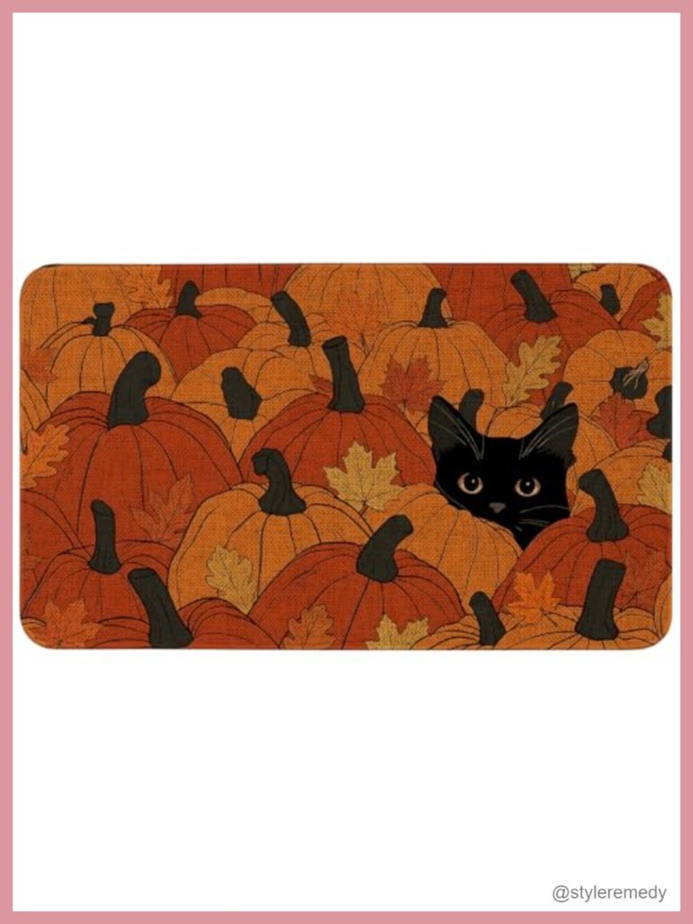 Fall Front Door Mat Non-Slip Washable Burlap Pumpkin Cat 17x30